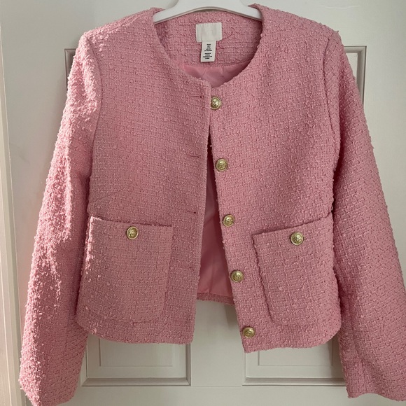 Bubblegum pink lady jacket blazer gold buttons small shoulder pads - Picture 2 of 4